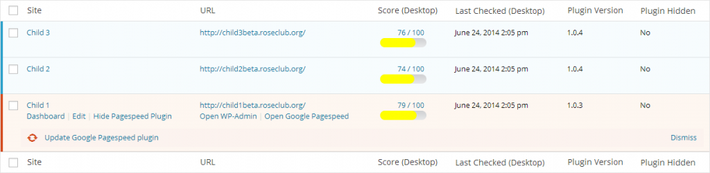 pagespeed extension dashboard - WordPress speed
