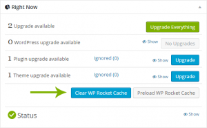 rocket widget on child site dashboard - WordPress speed