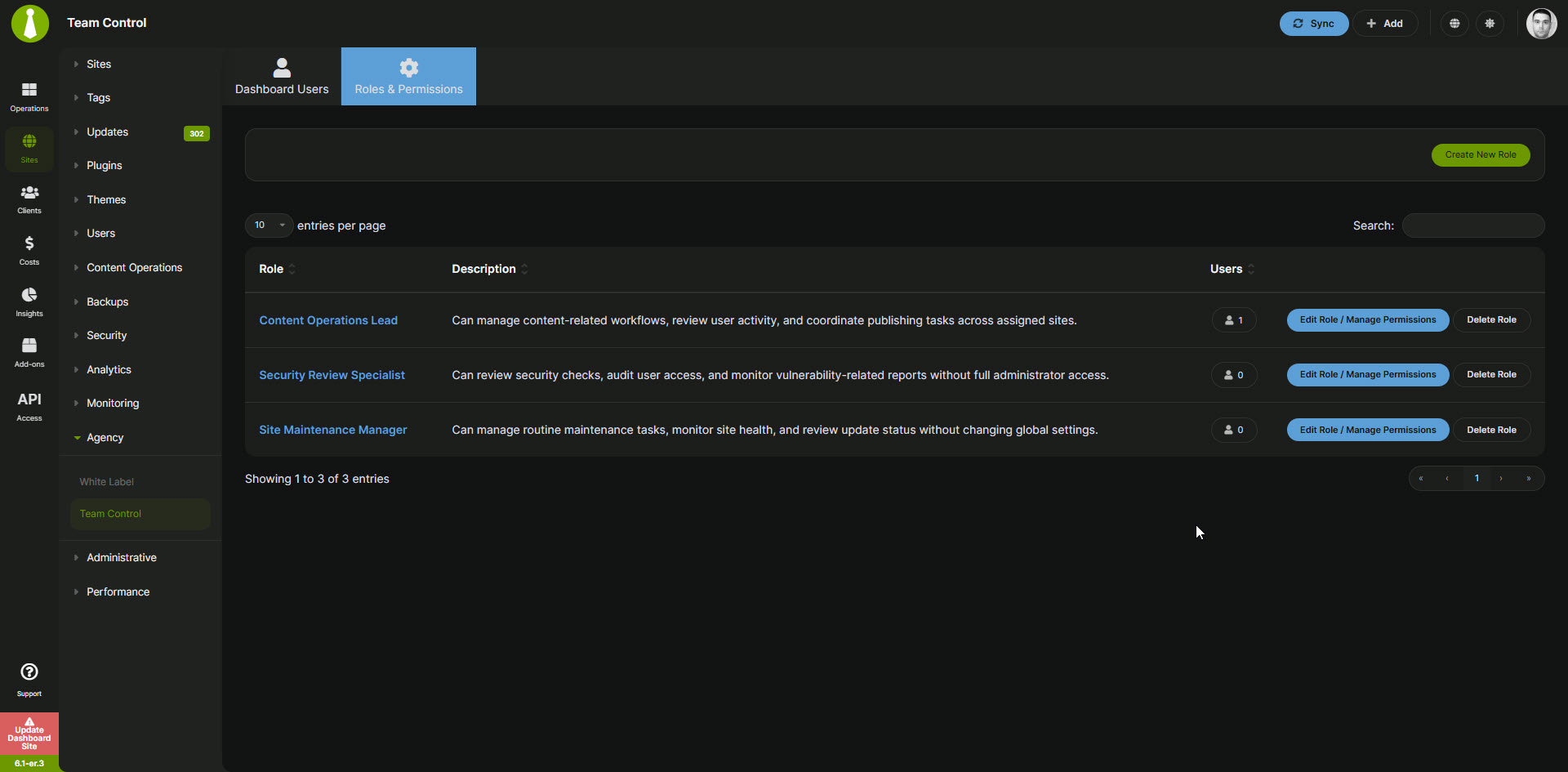 MainWP Team Control - Roles
