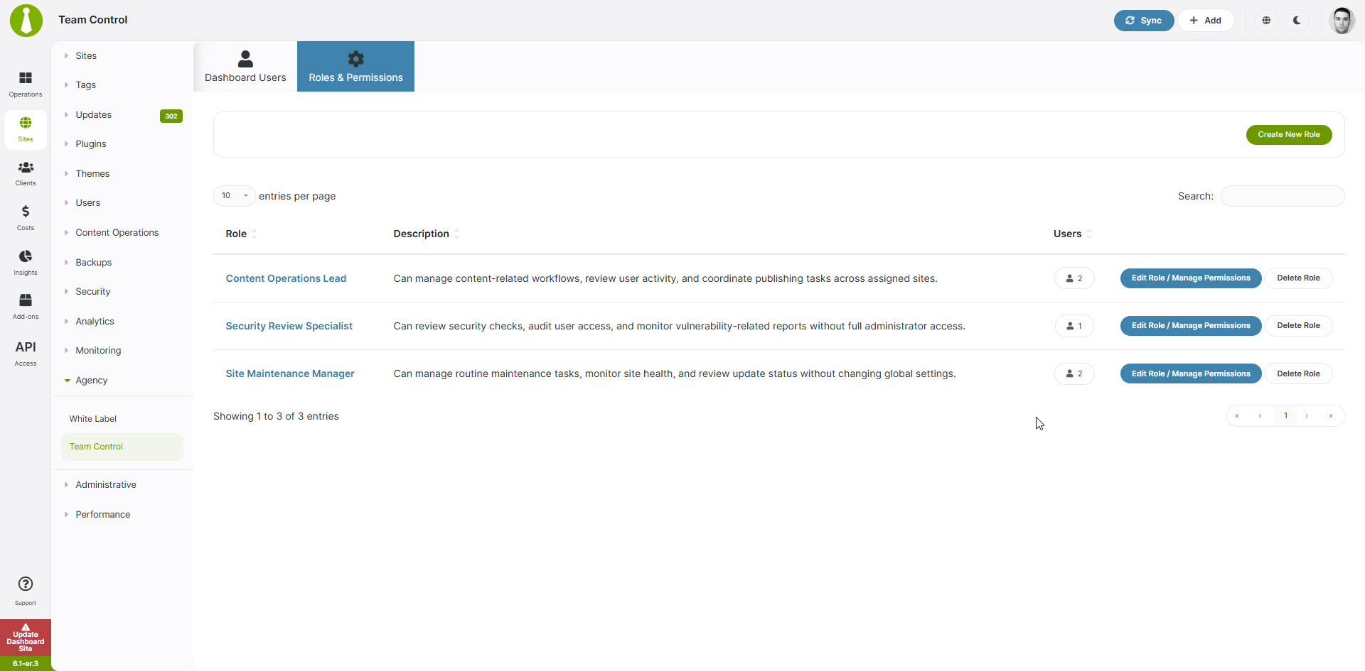 MainWP Team Control - Roles