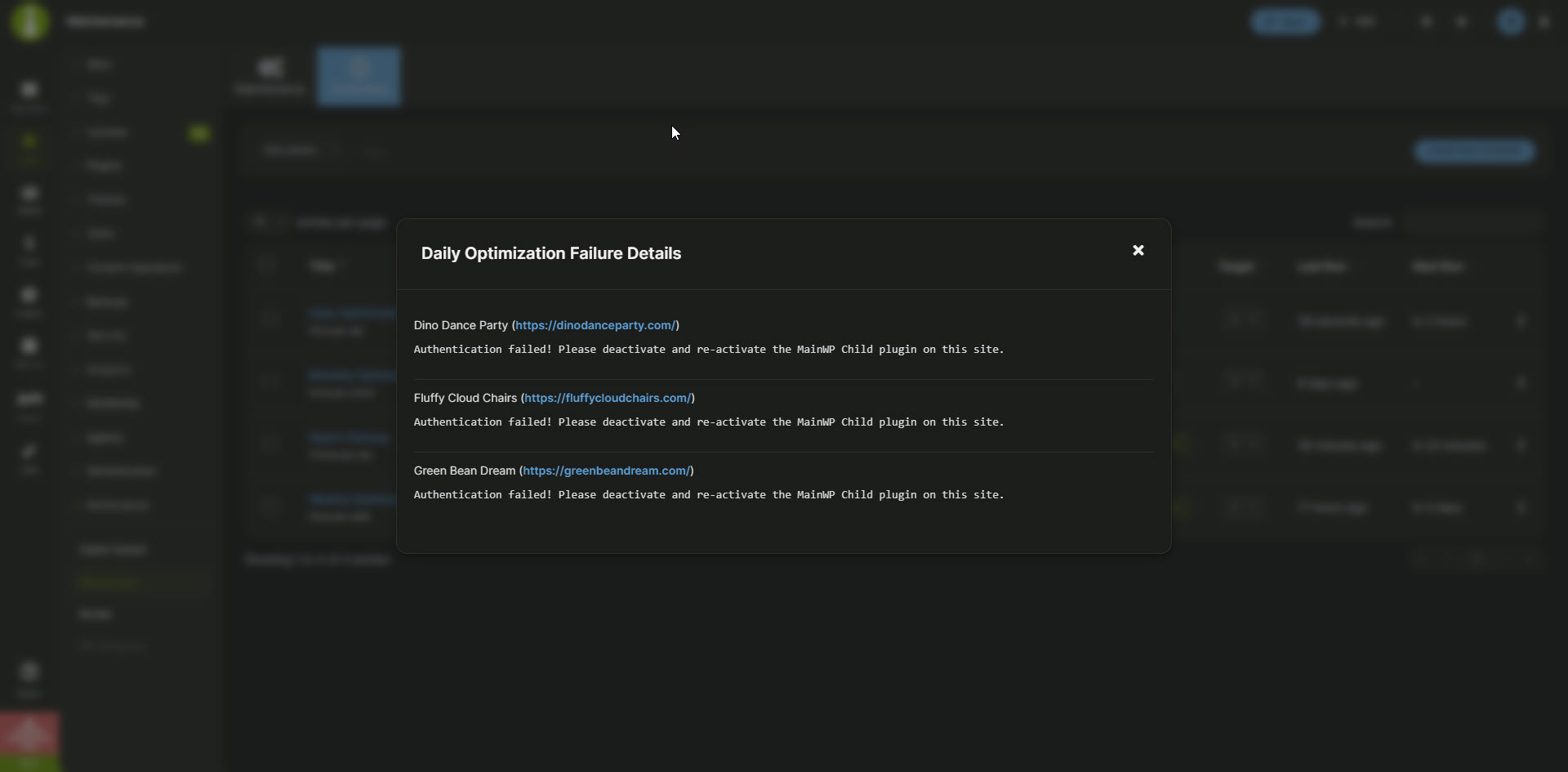 Maintenance - Schedule Errors - Dark mode
