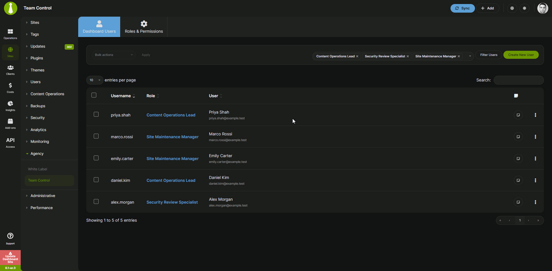 MainWP Team Control - User
