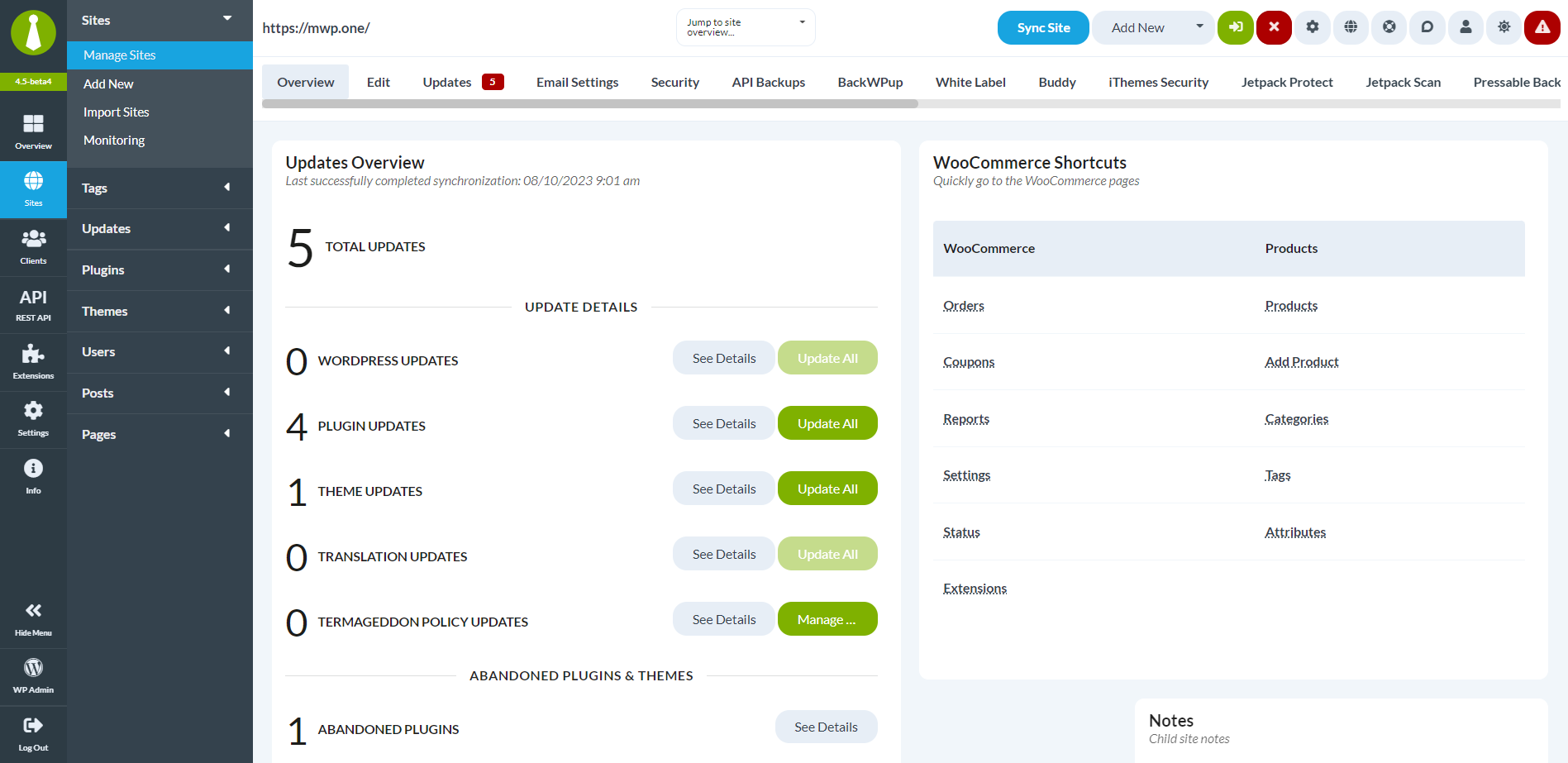 WooCommerce Shortcuts - Individual Site Overview
