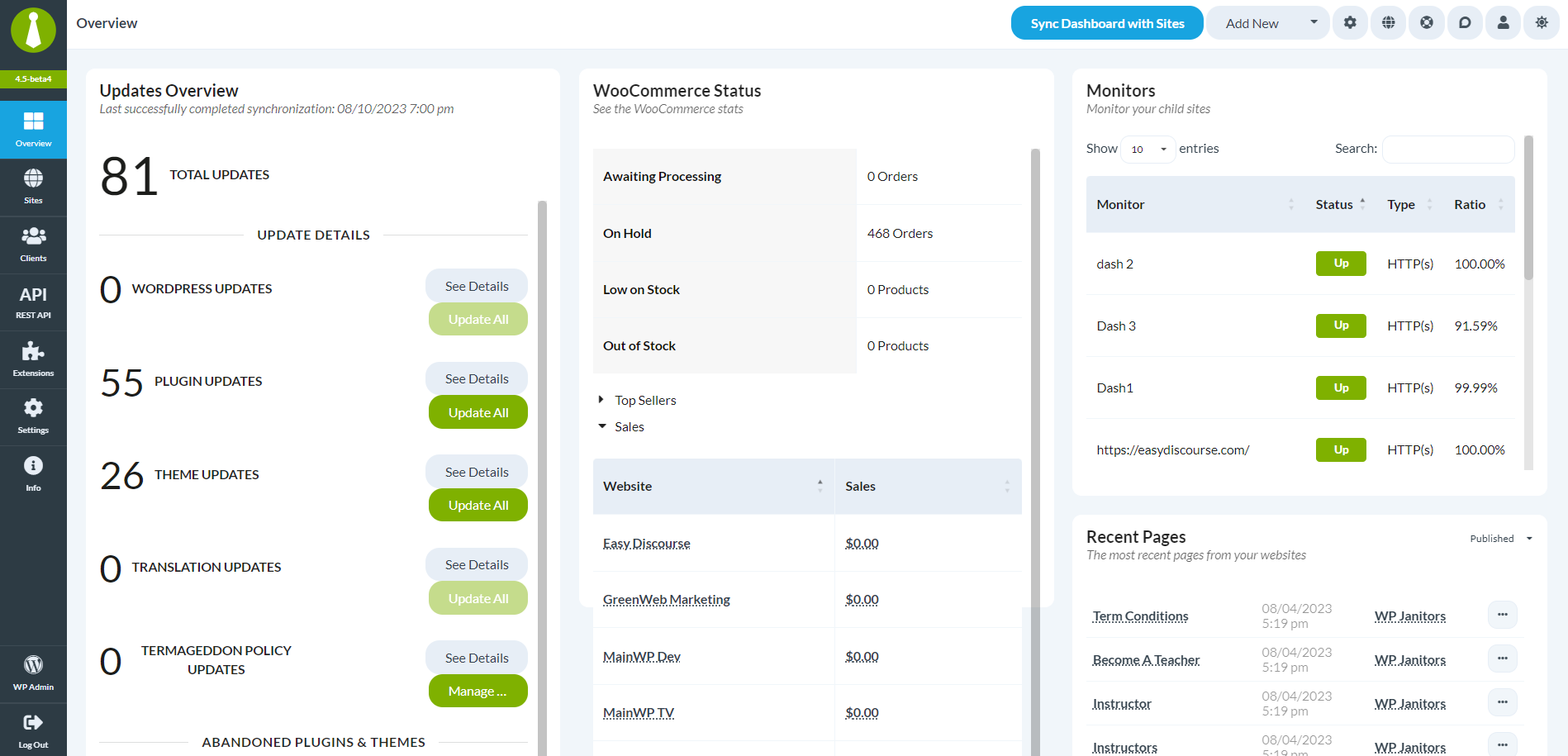 WooCommerce Status - MainWP Overview Page