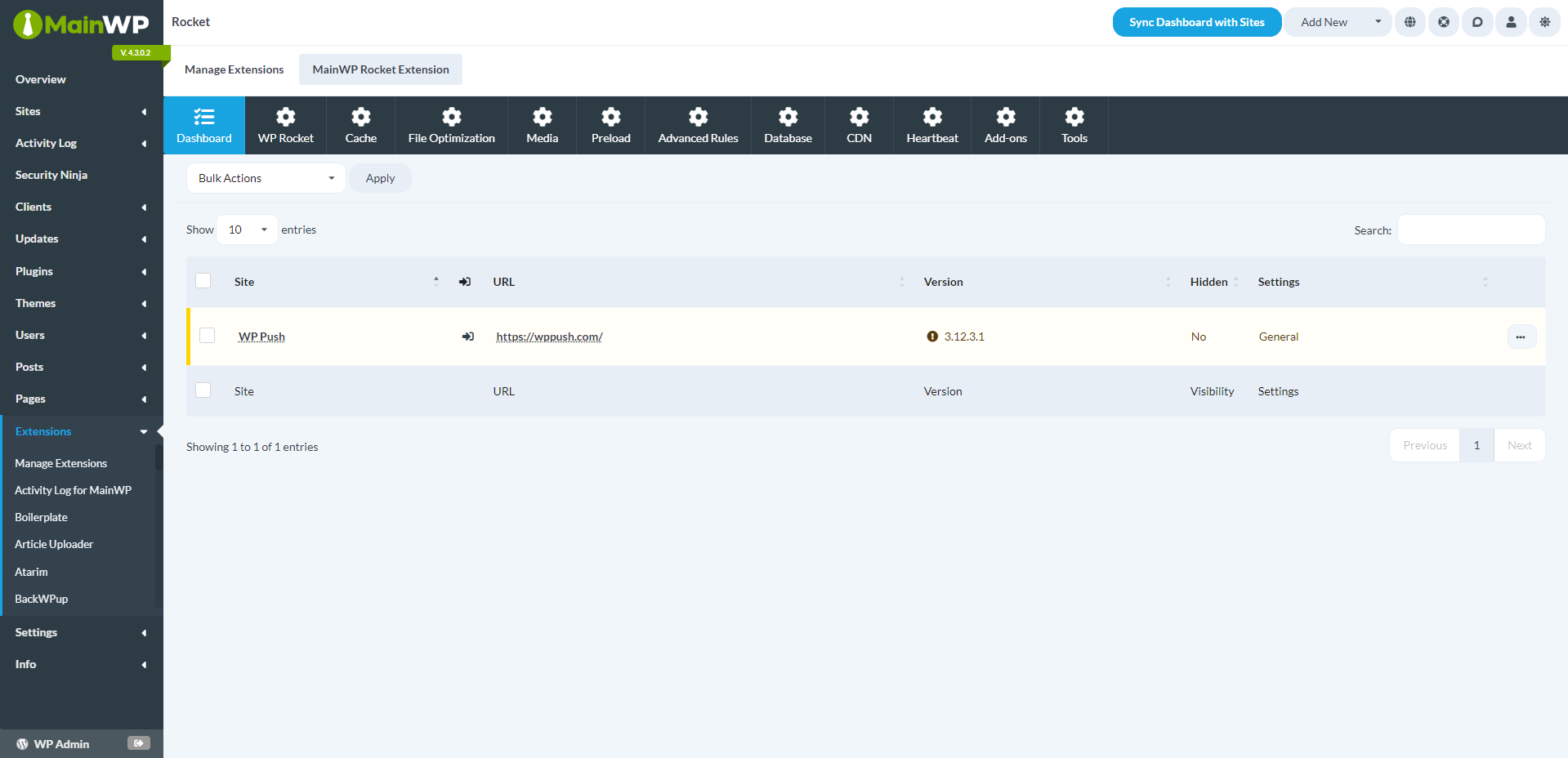 WP Rocket Cache Plugin - MainWP
