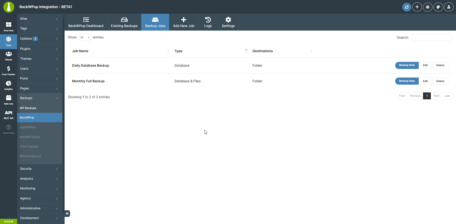 BackWPup Backup Jobs