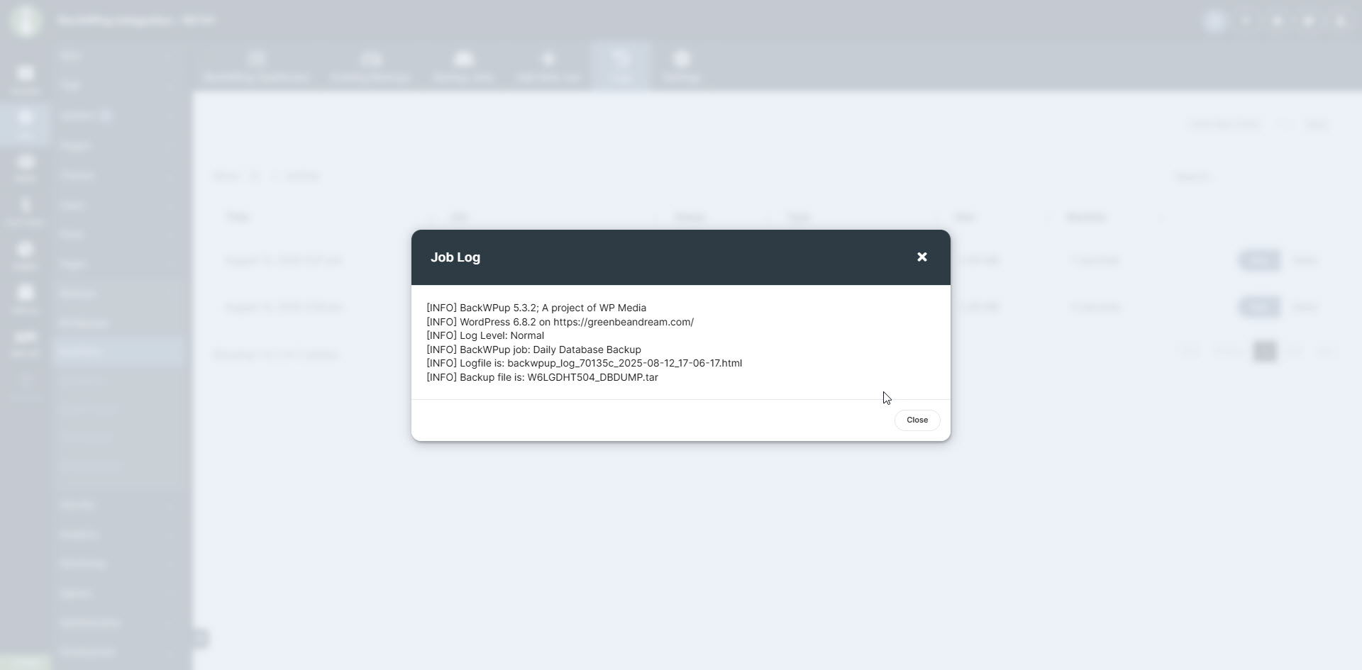 BackWPup Backup Log