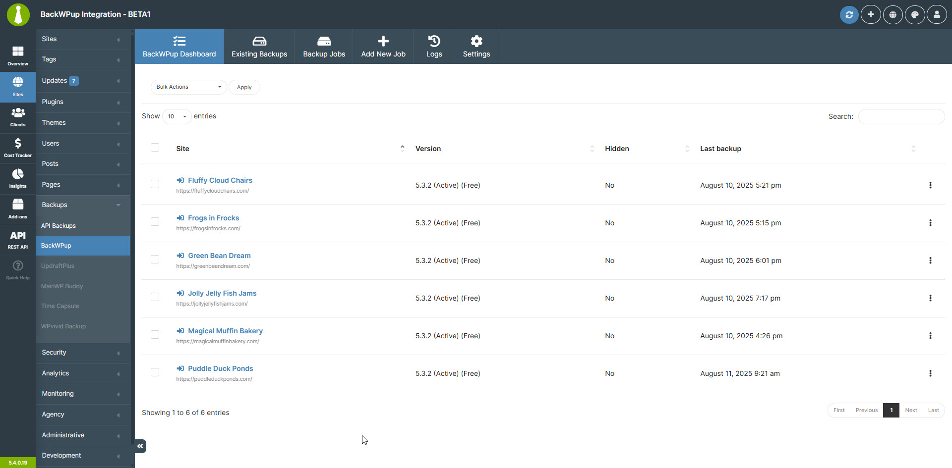 BackWPup Dashboard