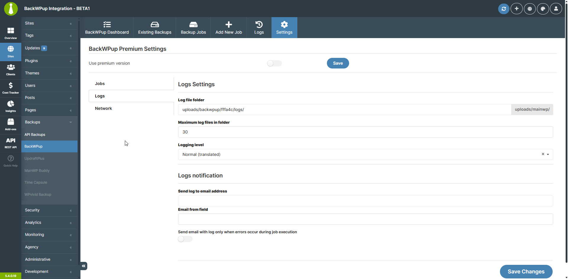 BackWPup Settings