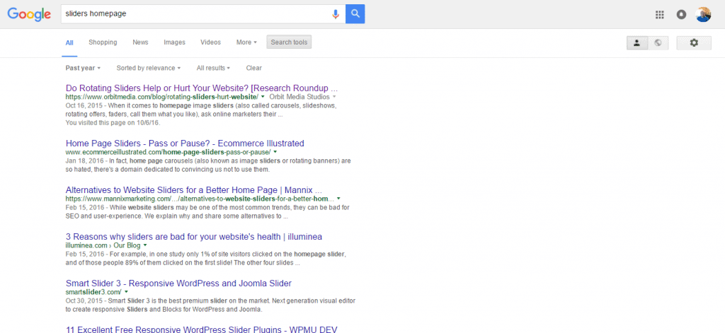 Sliders Google Search results