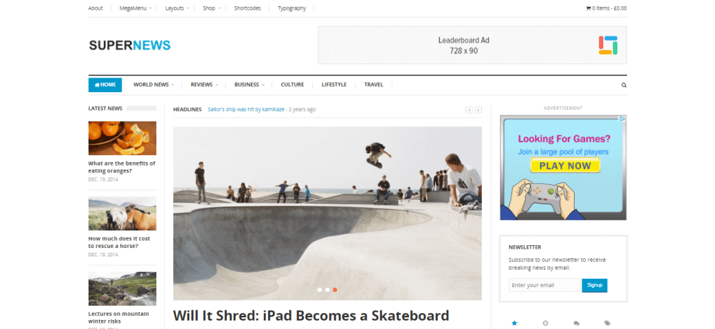 Screenshot: Super News Theme Demo