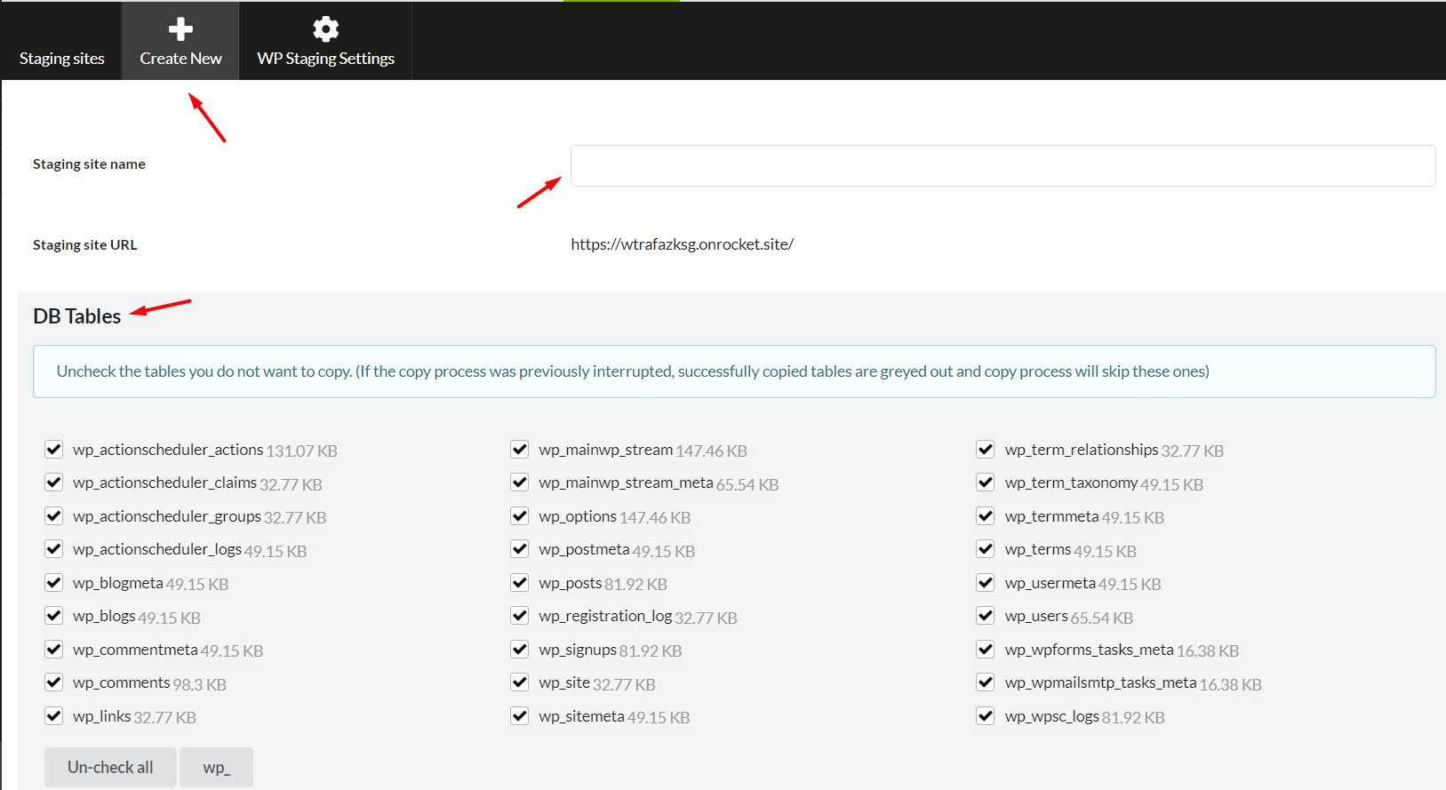 Create New WP Staging Site