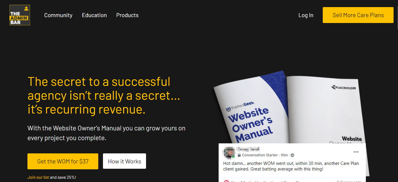 Screenshot: www.theadminbar.com/wom