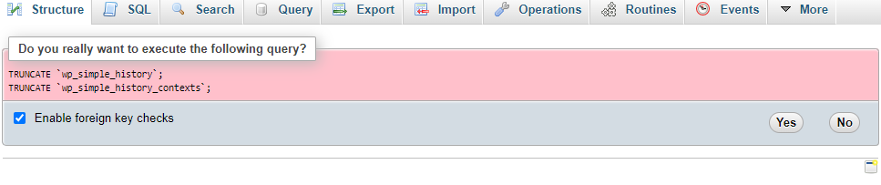 Simple History Plugin - Remove Logs using phpMyAdmin