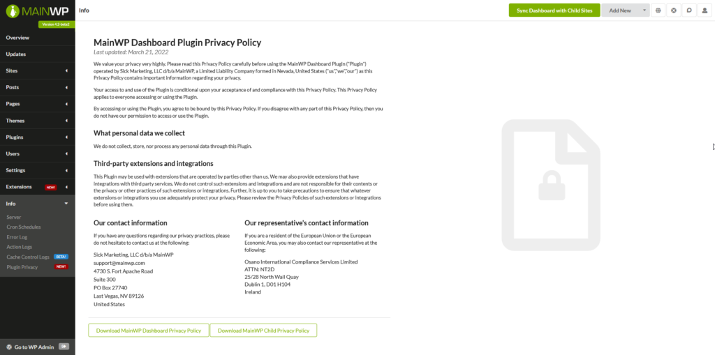 MainWP Privacy Policy