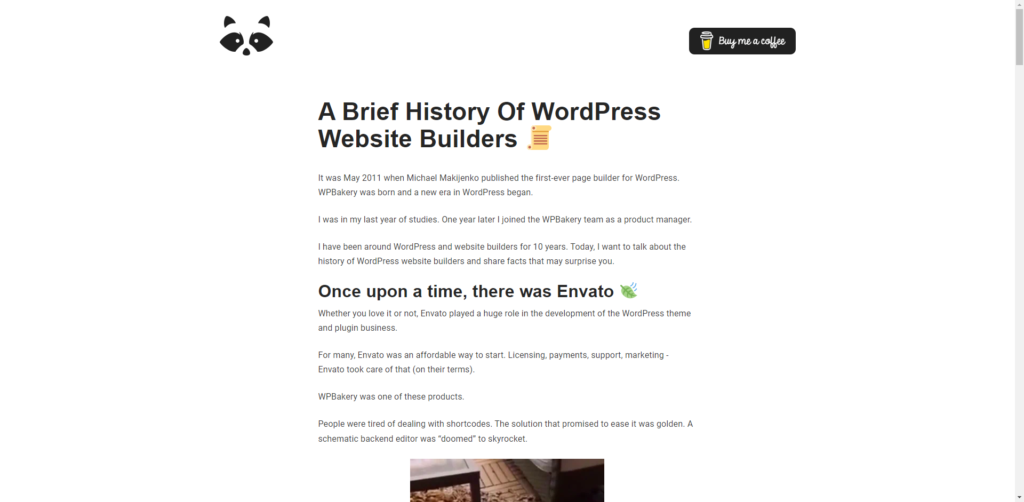 Screenshot: www.wpracoon.co/history-of-wordpress-website-builders