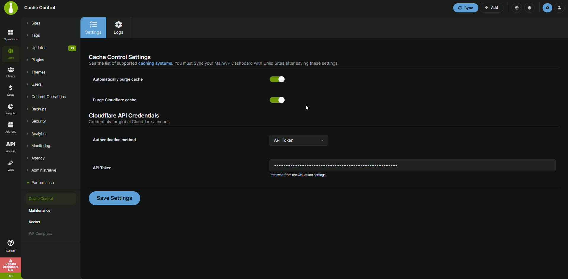 MainWP Cache Control - Settings