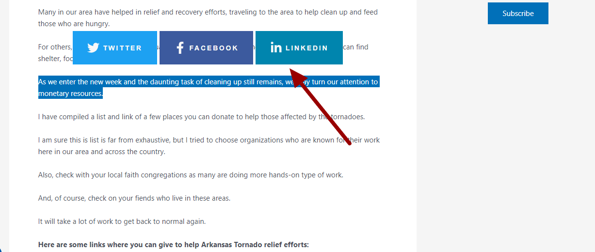 Screenshot: Highlight and Share active on Conway Scene website