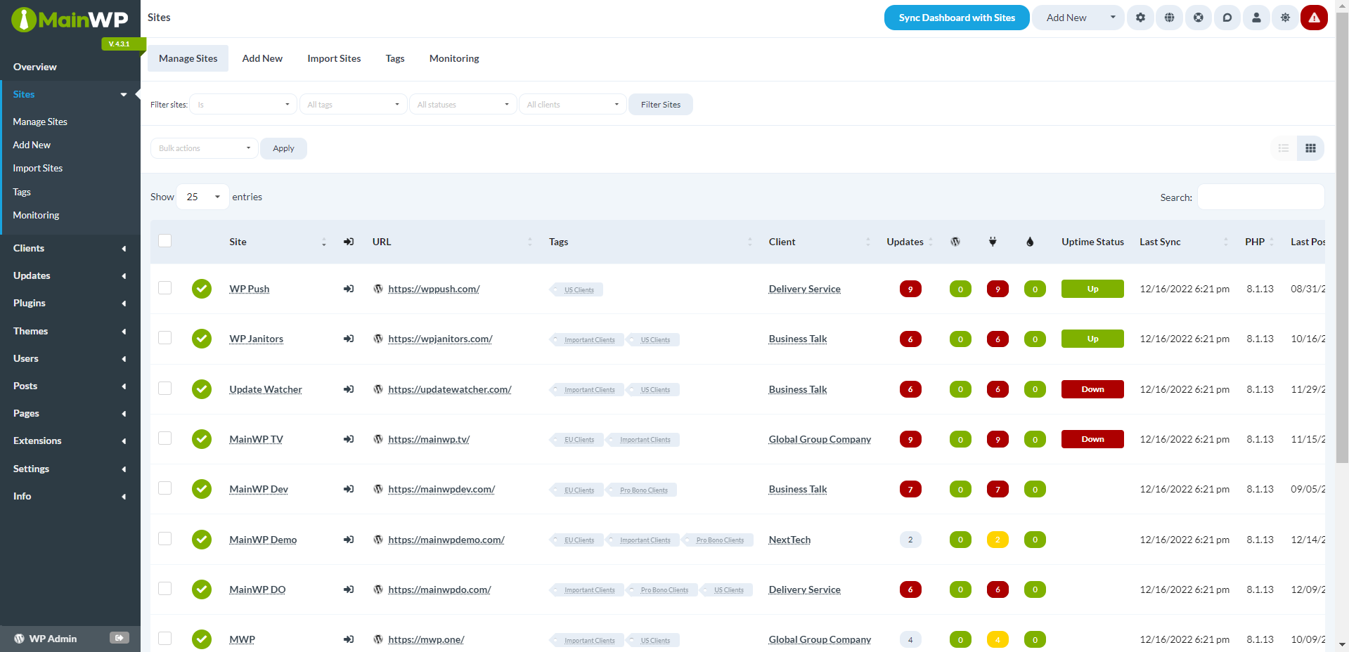 Uptime Monitor - MainWP