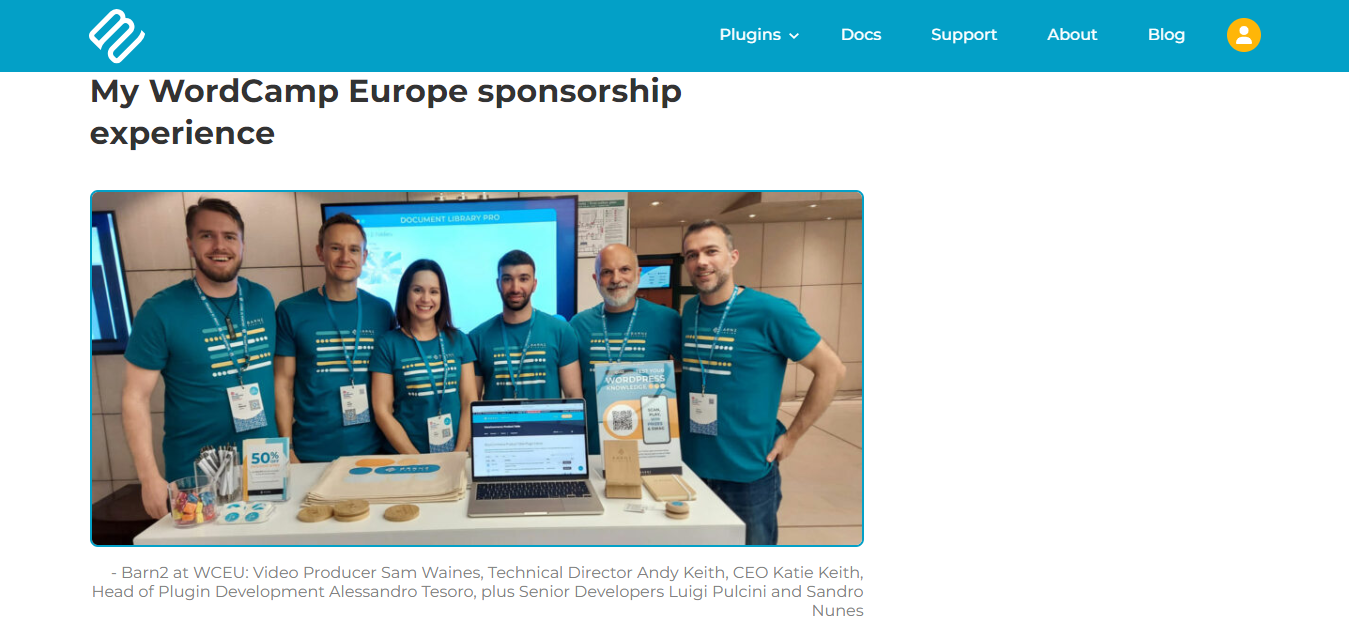Screenshot from: barn2.com/blog/wordcamp-europe-sponsorship-story