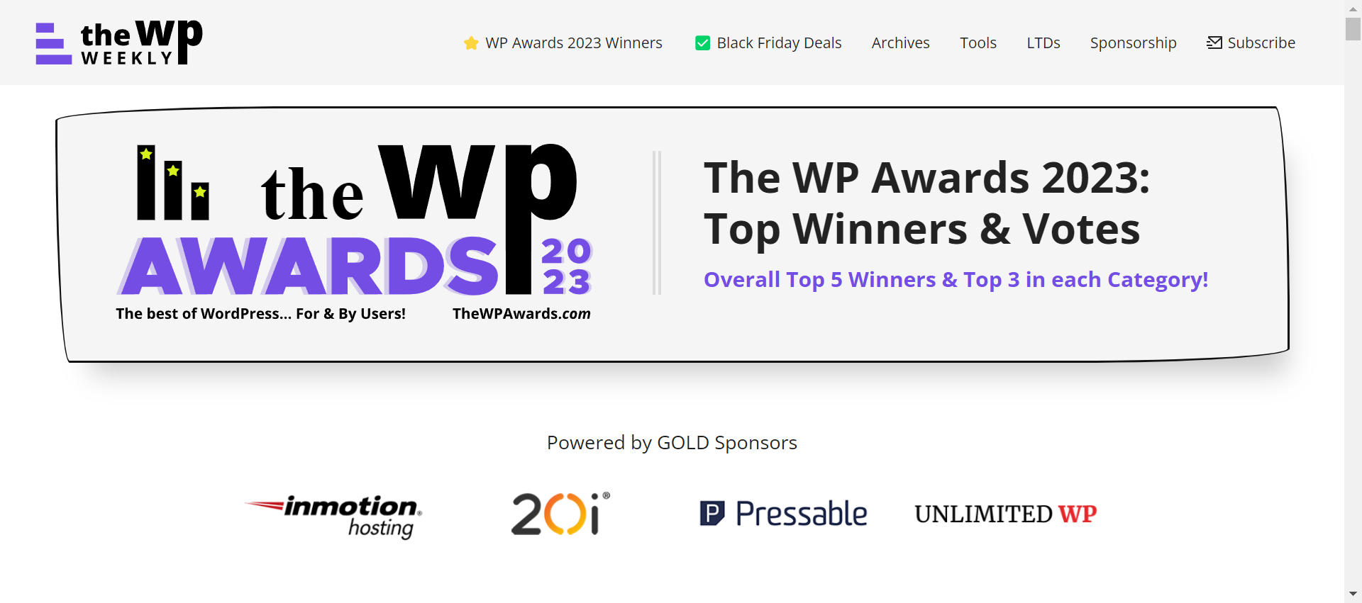 Screenshot: The WP Weekly Awards results 2023
