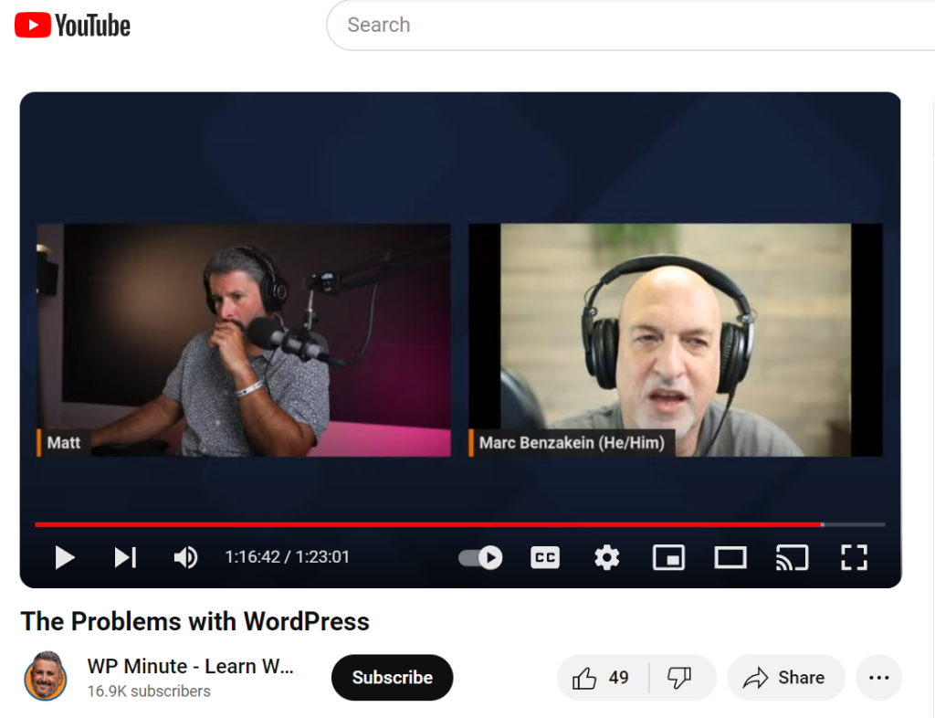 Screenshot of video with Mark and Matt discussing Mark's WordCamp Canada presentation