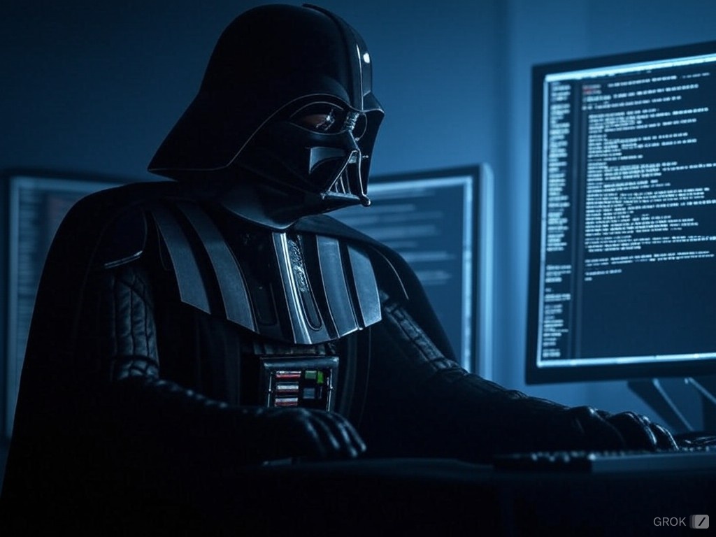 Darth Vader battling security threats for his website. AI Image by Grok