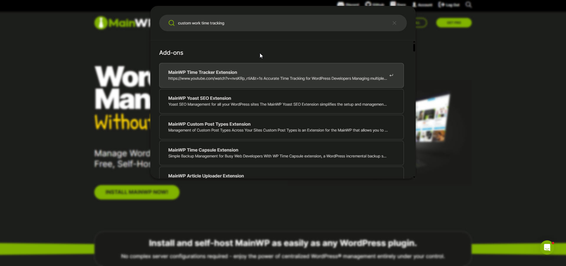 Meilisearch on MainWP website