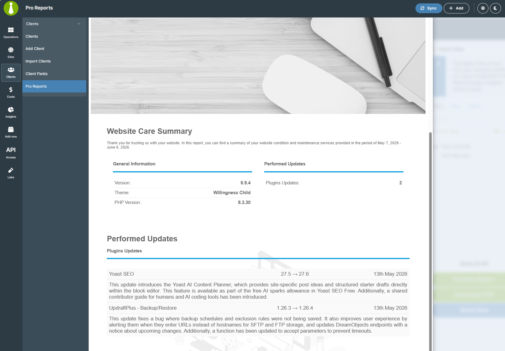 Client report with summaries