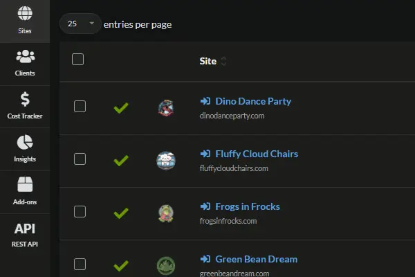 MainWP Sites Feature